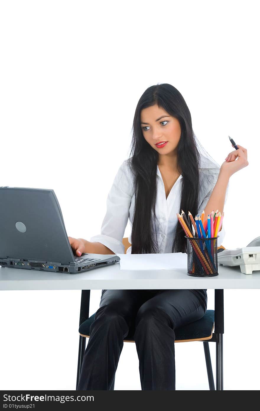 Business woman  working on isolated background