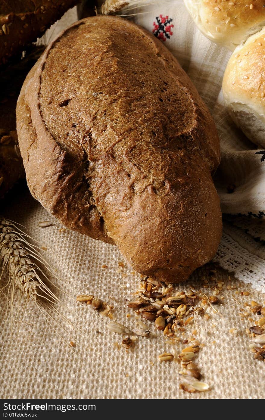 Close up with delicious bread and grain