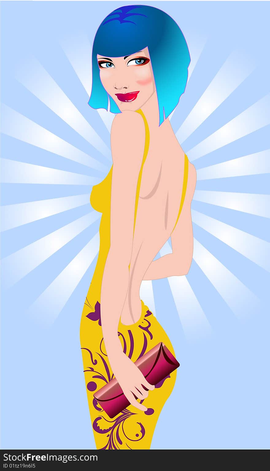 Vector illustration of beautiful woman in the disco style.