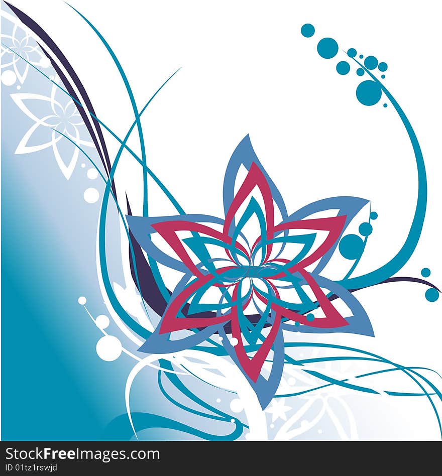 Vector illustraition of retro abstract floral swirl elements on the navy background