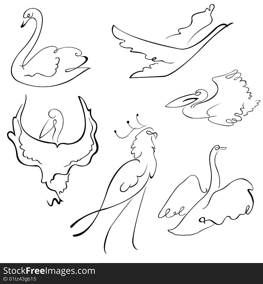 Vector illustraition of Birds Design Set made with simple line only