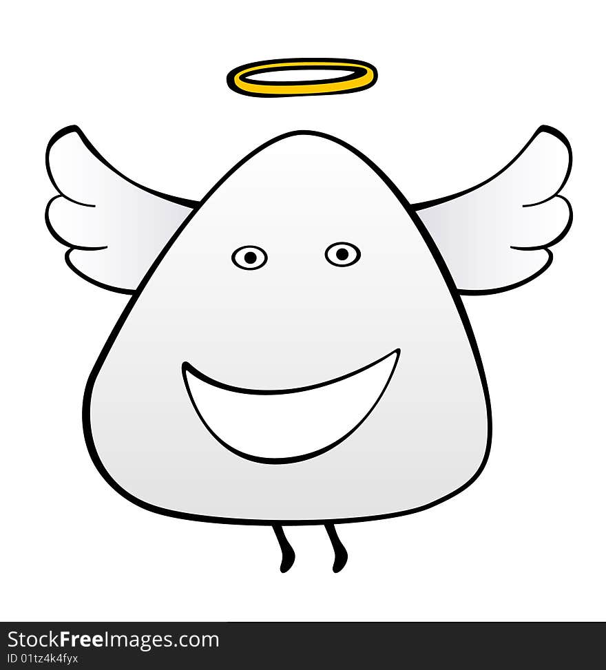 The happy angel flies in the sky with a nimbus over a head