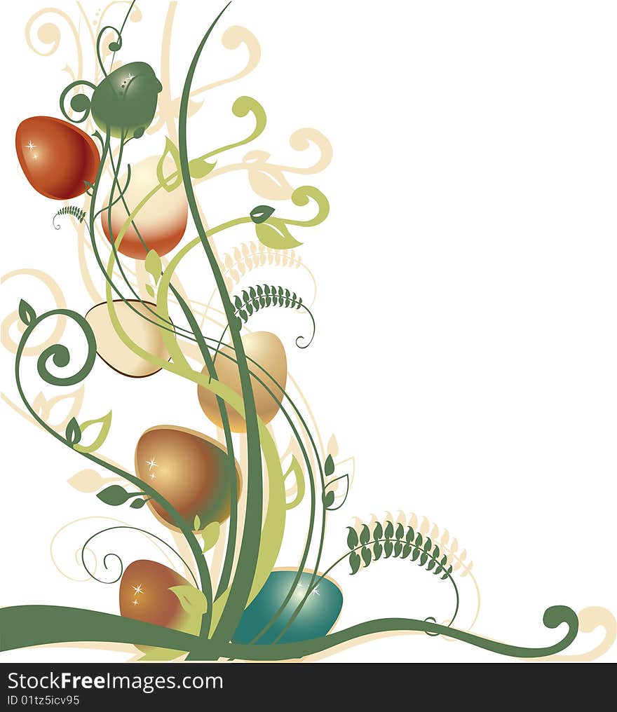 Vector Illustration of beautiful floral background decorated with Easter Eggs.