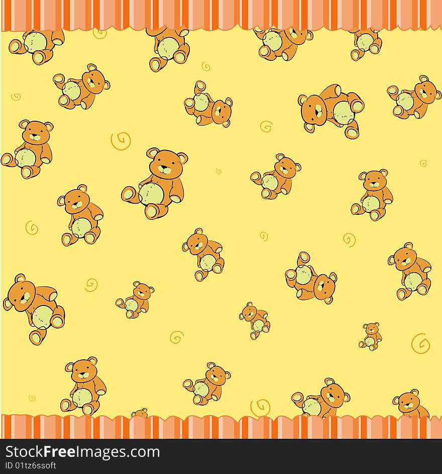 Cartoon vector illustration of retro funky background with Cute little teddy bears