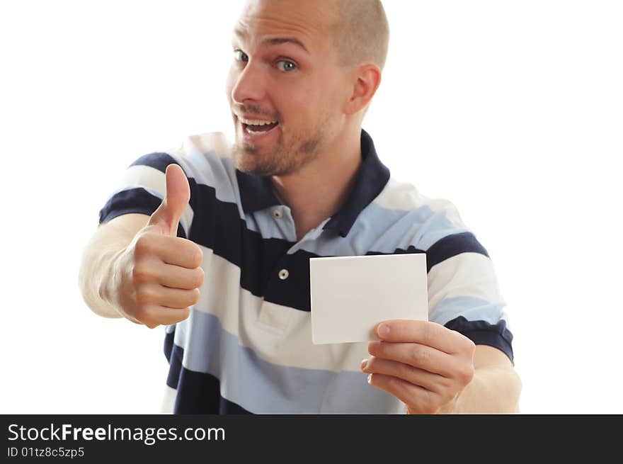 Man holding a white notepad. Man holding a white notepad