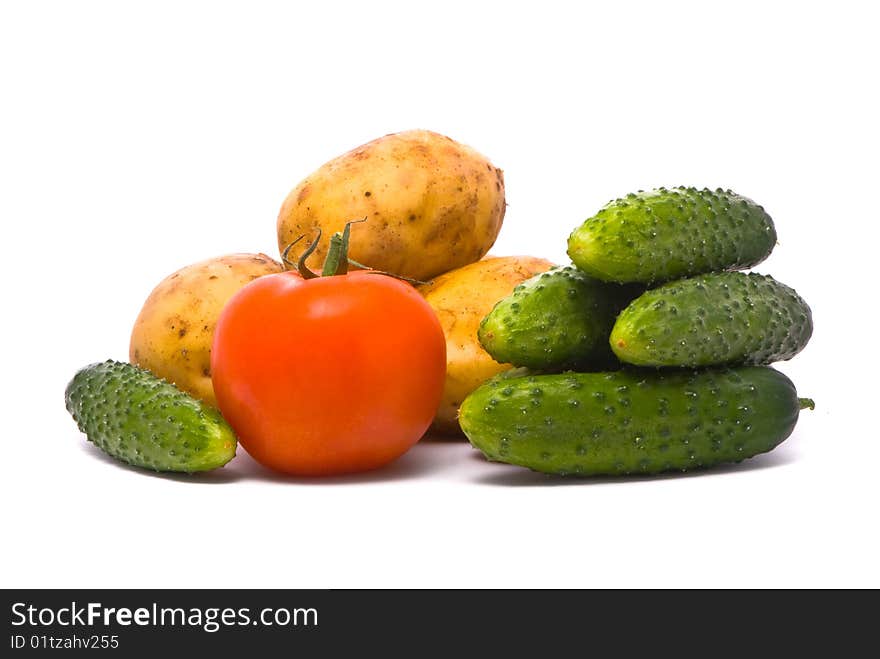 Fresh tomato, cucumbers and potatoes