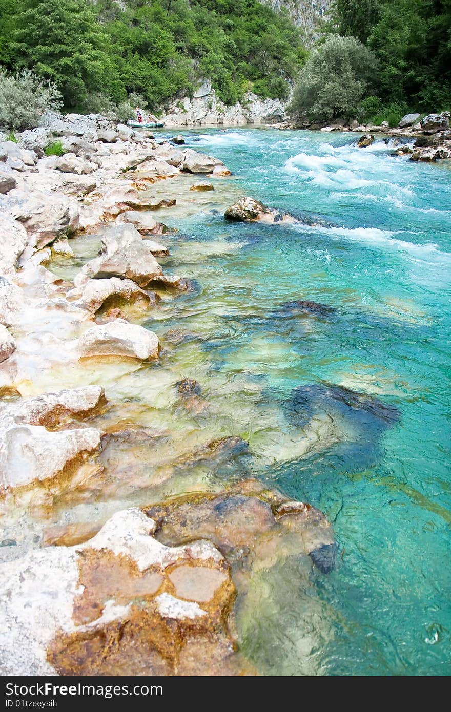 Beautiful colour of stream Neretva river   in Bosnian mountains, Bosnia and Herzegovina