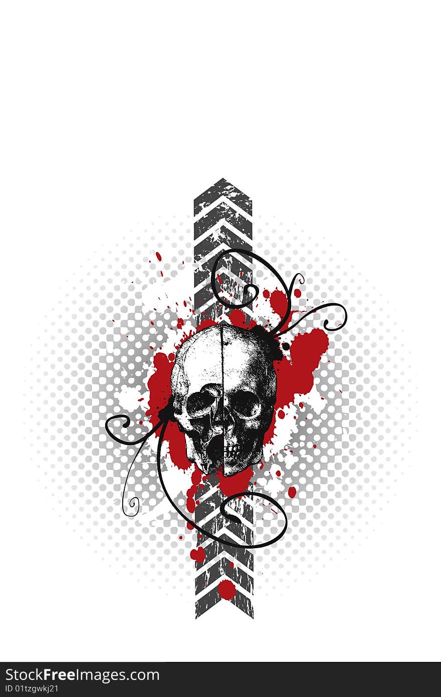 Vector skulled, grungy ad arrows and swirls