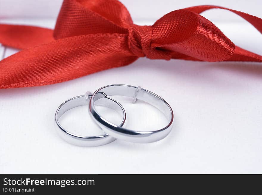 Closed up wedding rings isolated on white