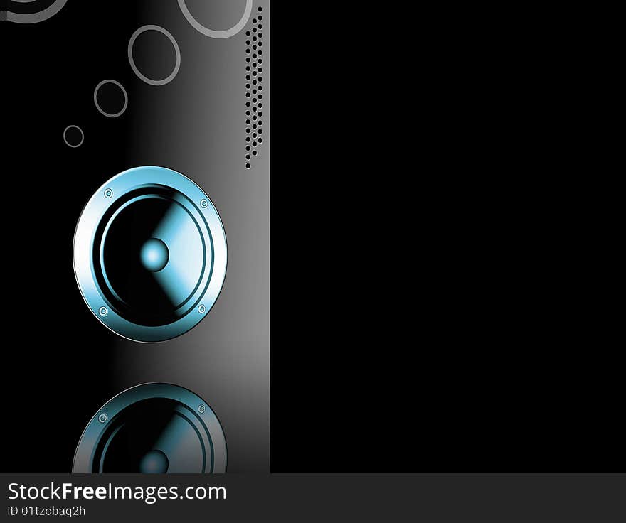 Blue speaker over black background with reflection