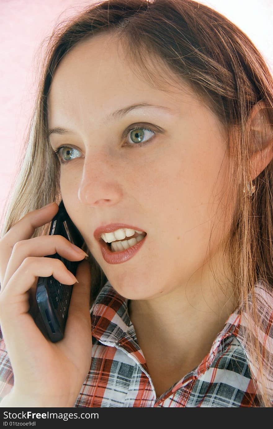 Portrait of a girl who spoke on the phone. Portrait of a girl who spoke on the phone