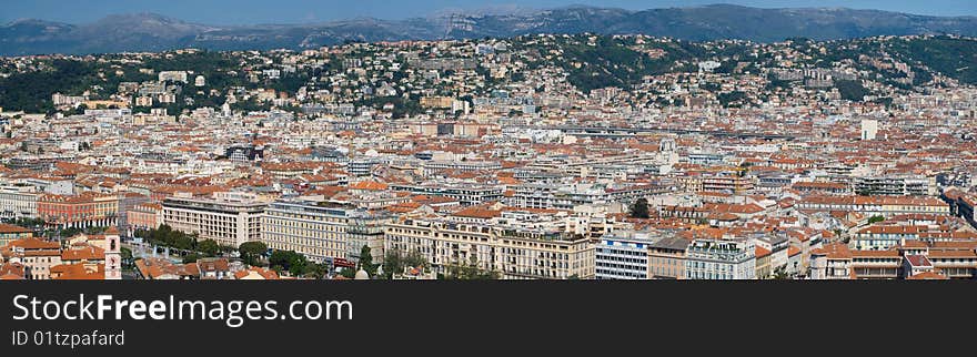 A panoramic image of the northern end of the city of Nice, France. A panoramic image of the northern end of the city of Nice, France.