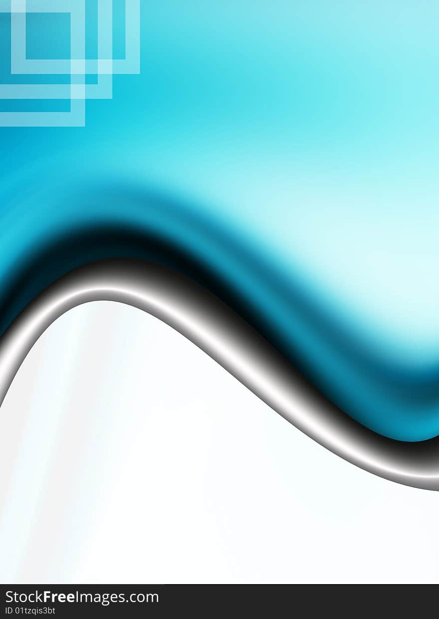 Blue  and chrome wave with abstract shapes. Blue  and chrome wave with abstract shapes