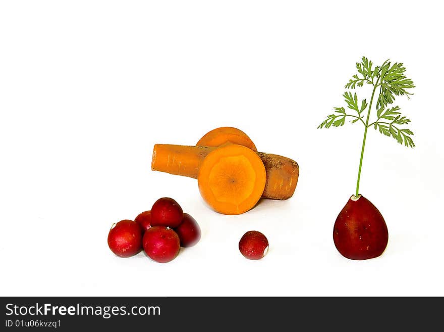 Carot gun and radish shots. Carot gun and radish shots