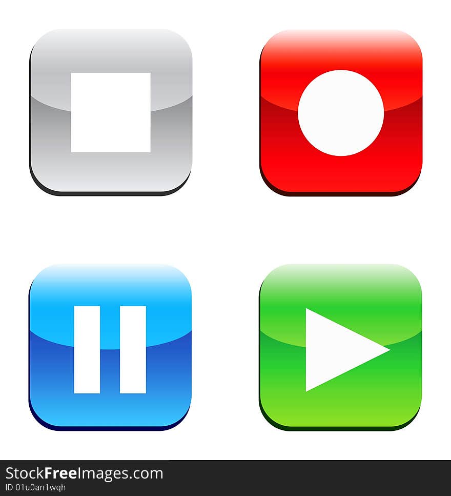 Square colorful buttons with playback icon