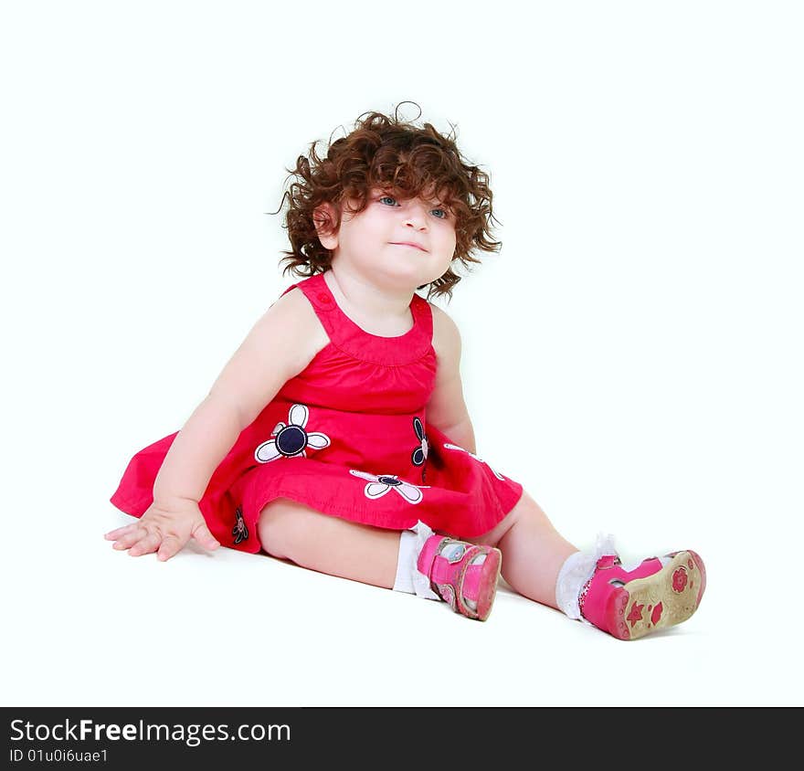 Cute toddler girl over white