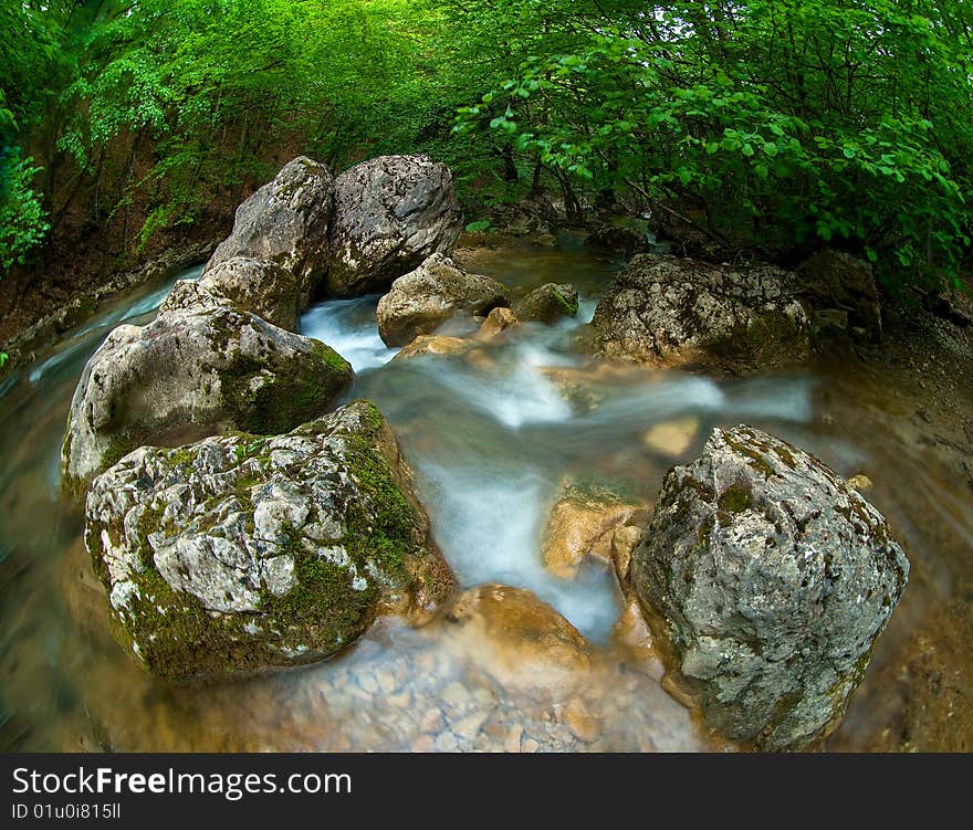 Stones and montain river