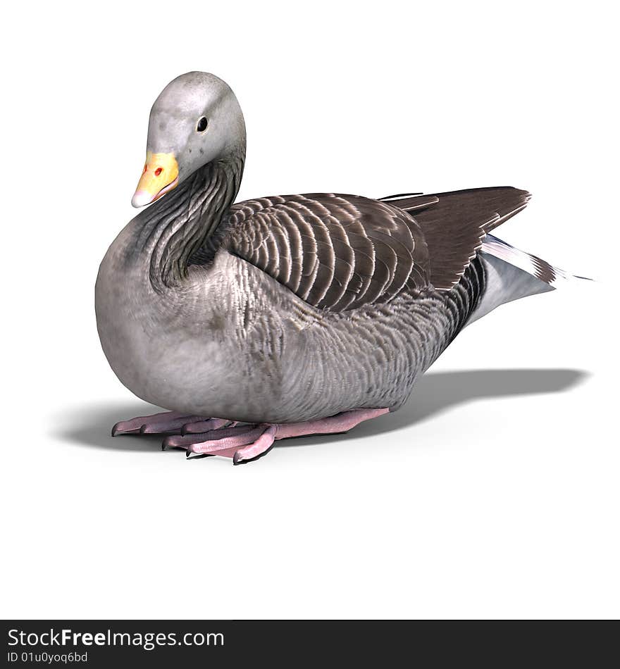 3D rendering of a grey goose with clipping path and shadow over white