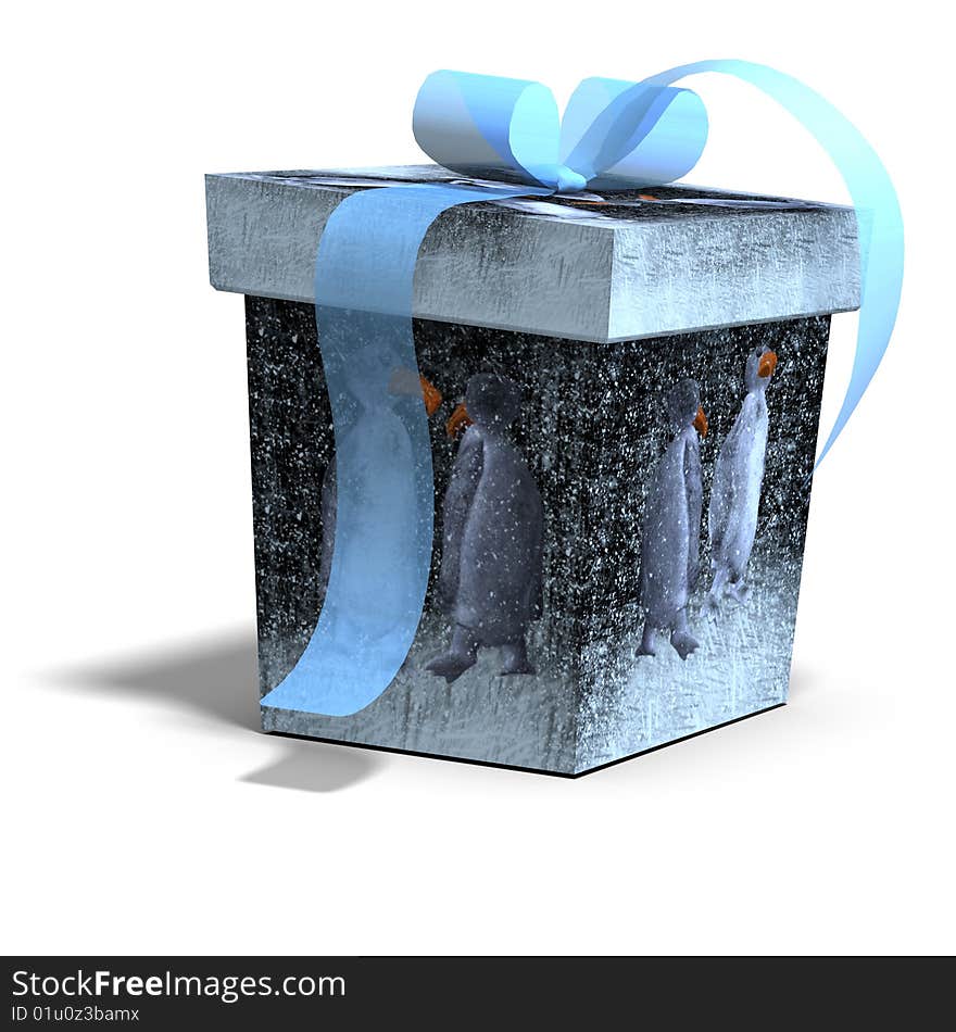 A colorful giftbox with a bow. 3D render with clipping path and shadow over white