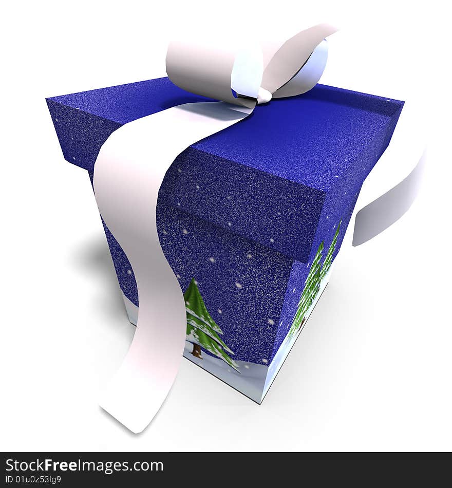 A colorful giftbox with a bow. 3D render with clipping path and shadow over white