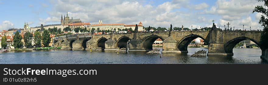 Panorama of the Old Prague Karl Bridge