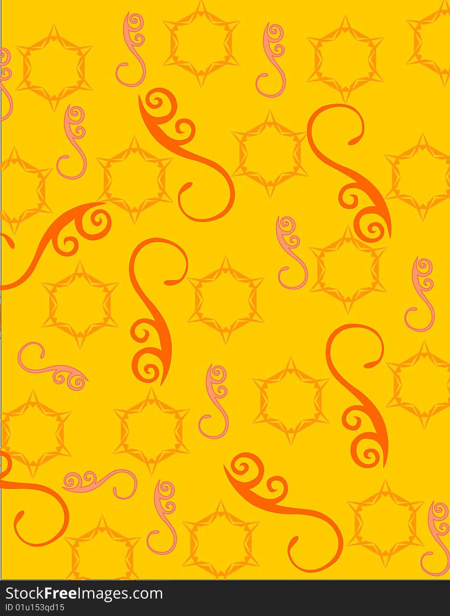 Yellow background with scroll and pattern. Yellow background with scroll and pattern