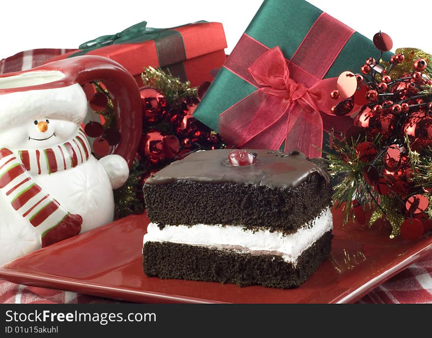 Chocolate Layer Cake with Christmas Decorations