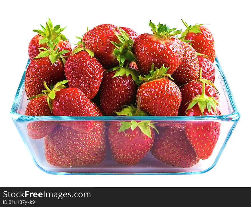 Strawberries in a glass plate. The taste of summer!