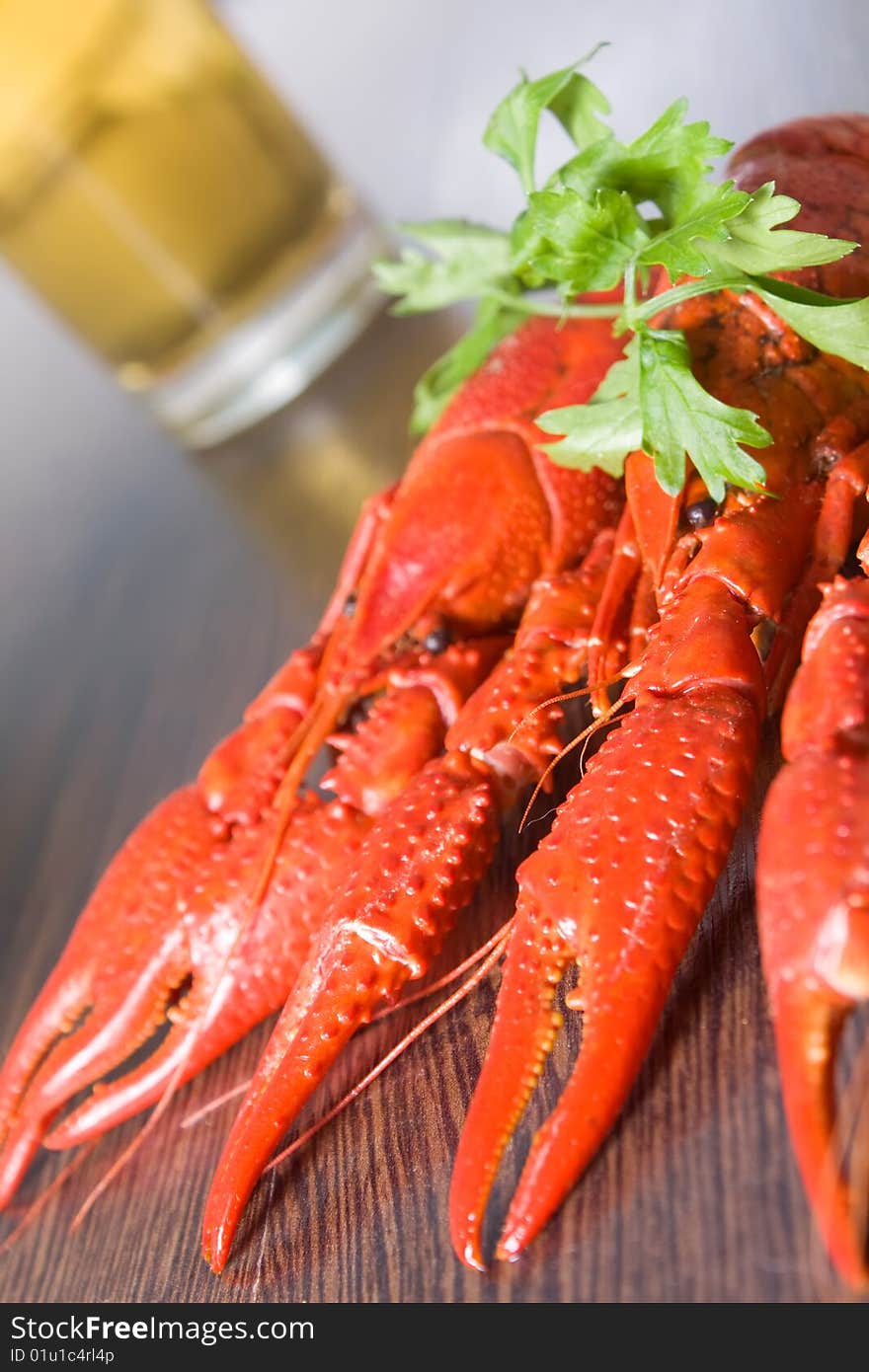 crayfish close-up and beer. crayfish close-up and beer