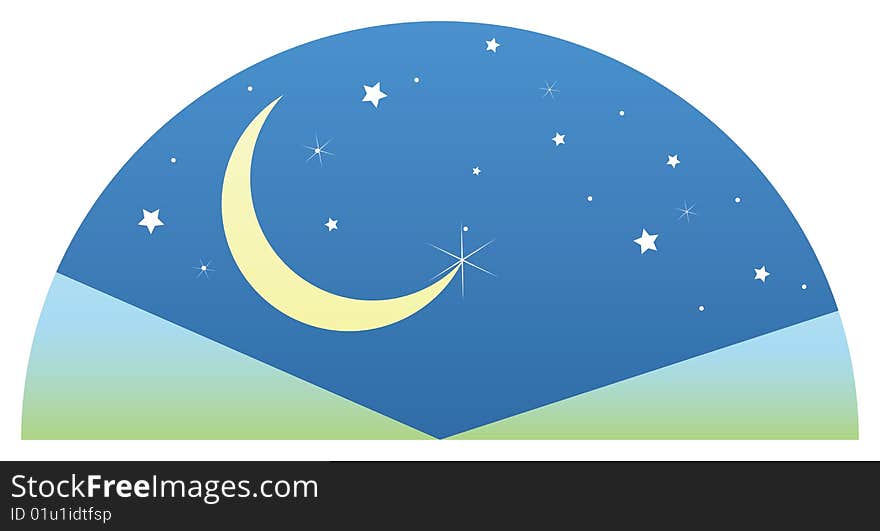 Moon and stars in a blue background