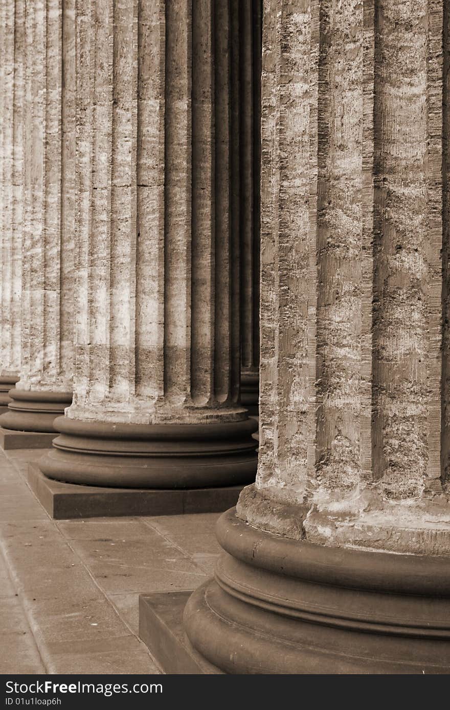 Classical marble column bases row photo in sepia old style. Classical marble column bases row photo in sepia old style