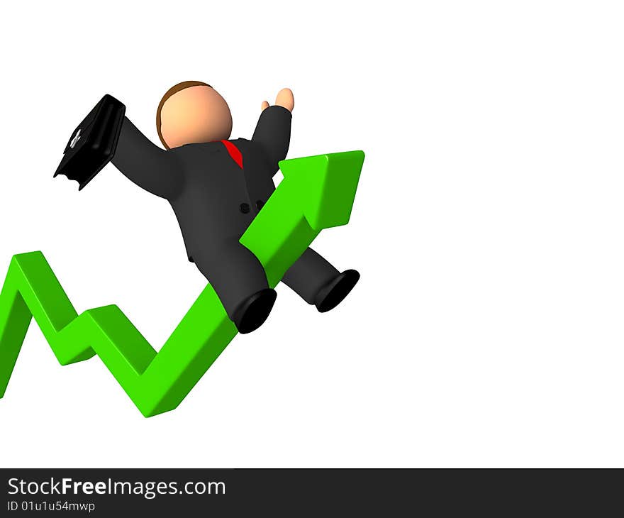 Businessman and green arrow on white background. Businessman and green arrow on white background