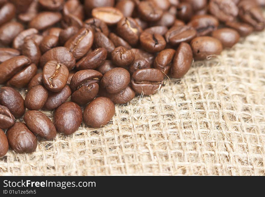 Coffee beans on bagging material