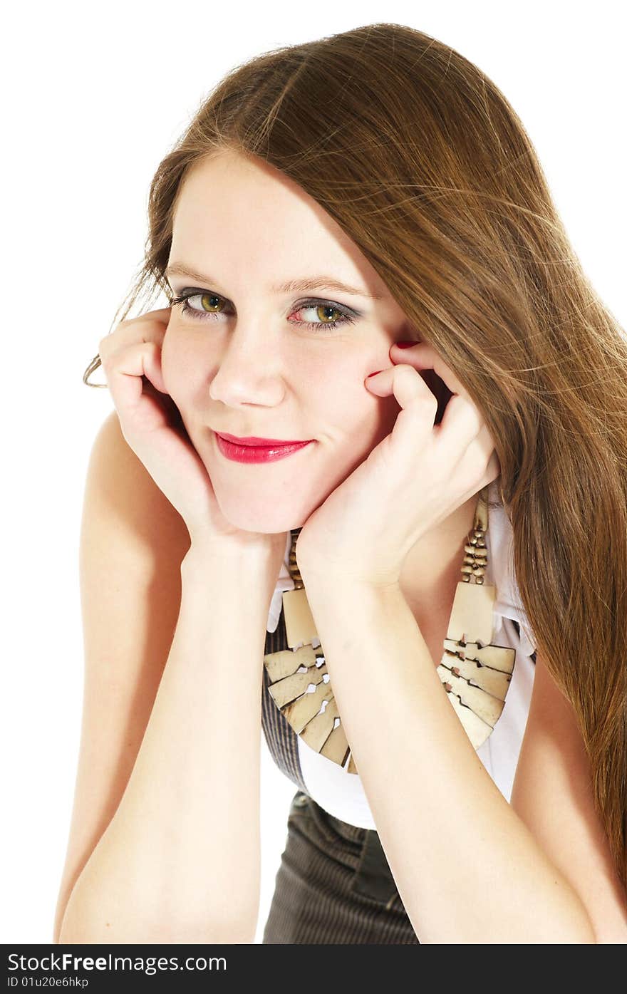 Smiling young woman with long red hair. Smiling young woman with long red hair