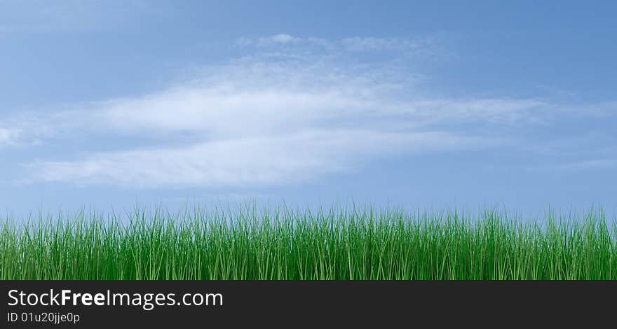 Green grass on a blue sky background -rendering