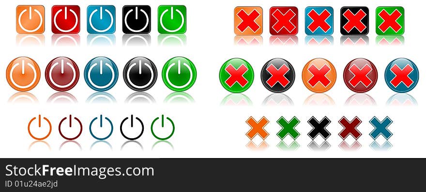 Set of power and cancel icon set, created with inkscape.