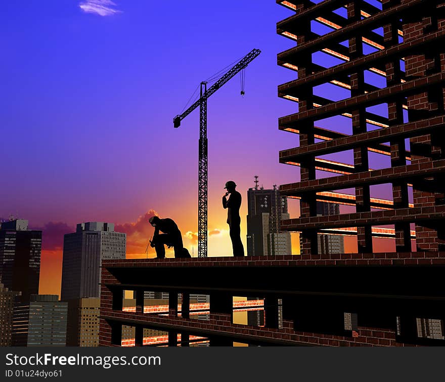 Group of the workers on a background of the sky