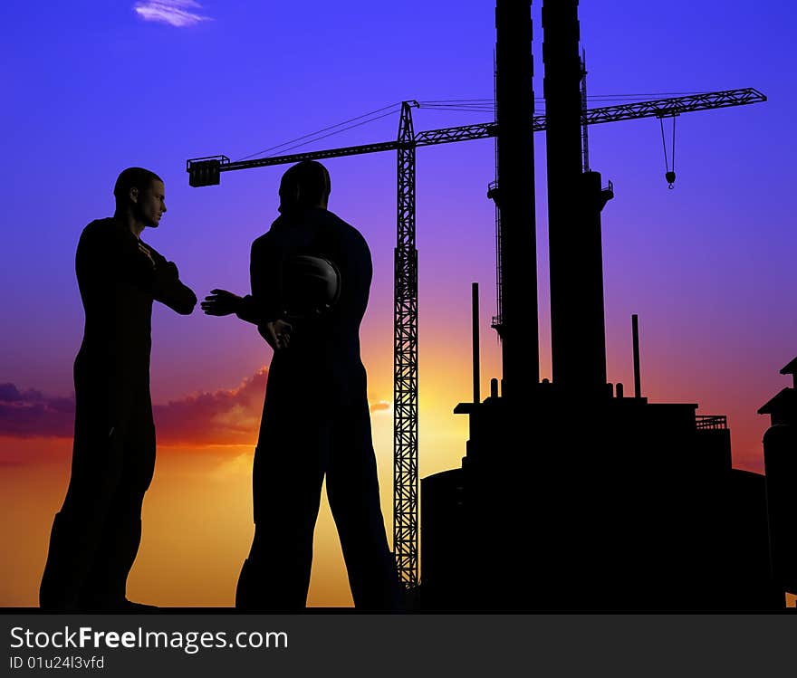 Group of the workers on a background of the sky