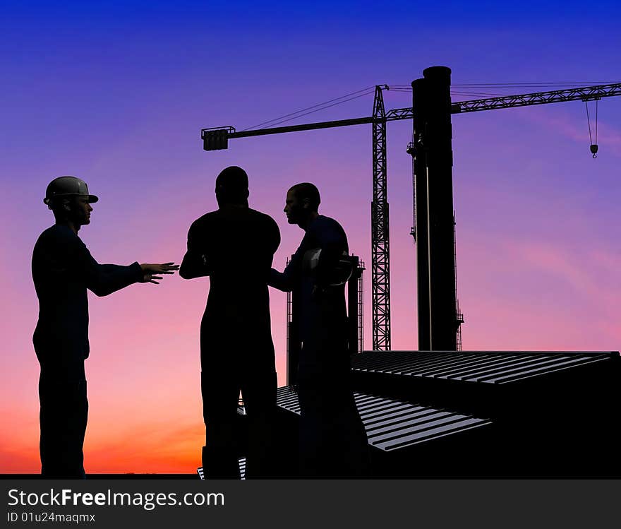 Group of the workers on a background of the sky