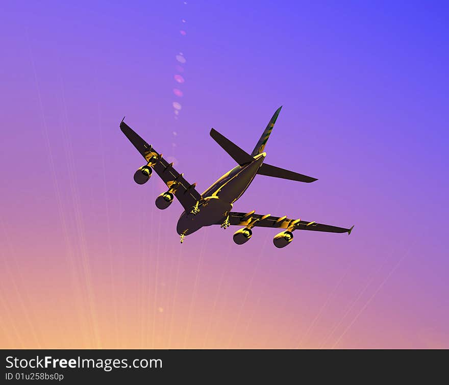 The jet plane on a background of the sky. The jet plane on a background of the sky