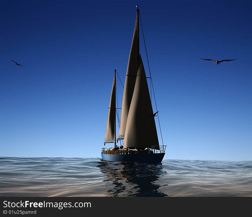 Yacht in the high sea. Yacht in the high sea