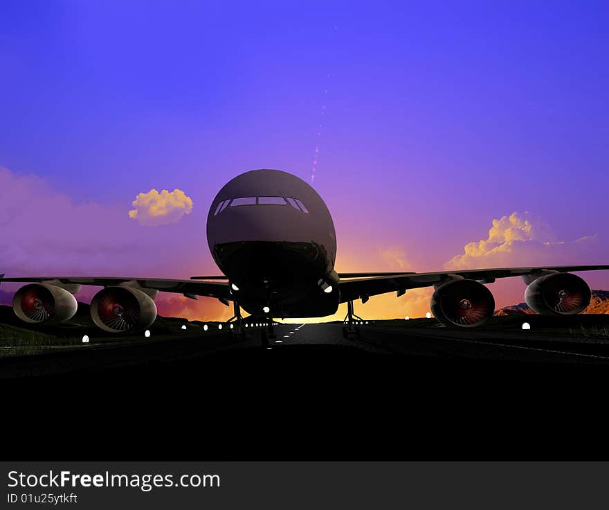 The jet plane on a background of the sky. The jet plane on a background of the sky