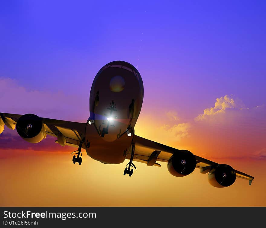 The jet plane on a background of the sky. The jet plane on a background of the sky