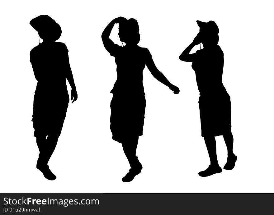 Vector drawing women in suits cowboys. Silhouettes on a white background. Vector drawing women in suits cowboys. Silhouettes on a white background