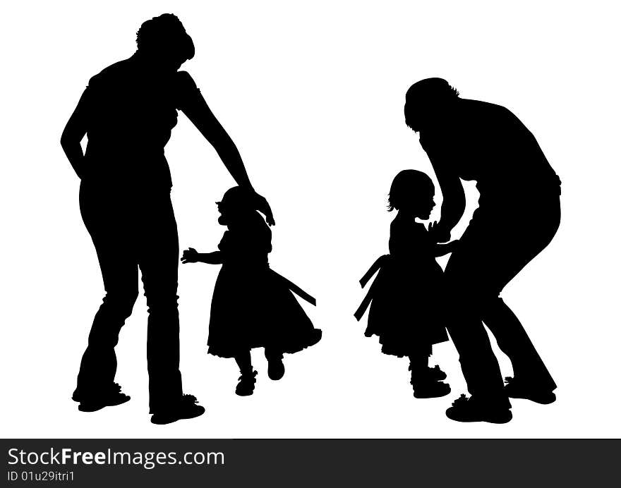 Vector drawing of parents with young children to walk. Vector drawing of parents with young children to walk