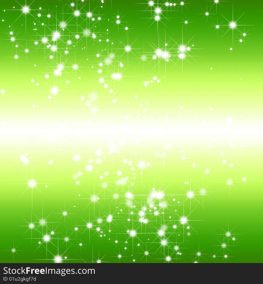 Green background with shiny light and glitter stars. Green background with shiny light and glitter stars