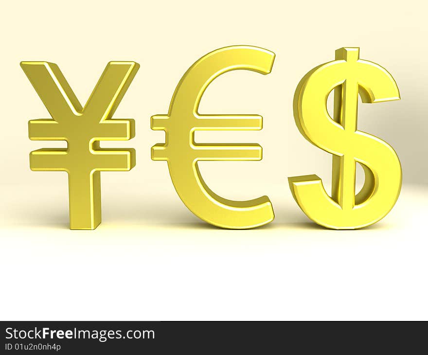 Composition of the gold icons, symbols of various currencies. Composition of the gold icons, symbols of various currencies