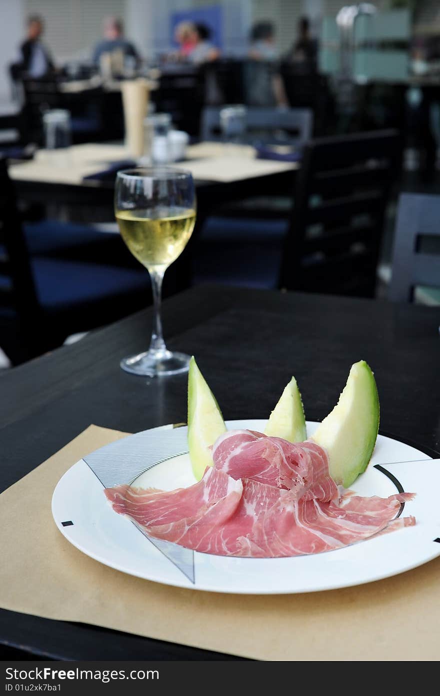 Parma ham and melon appetizer. Parma ham and melon appetizer