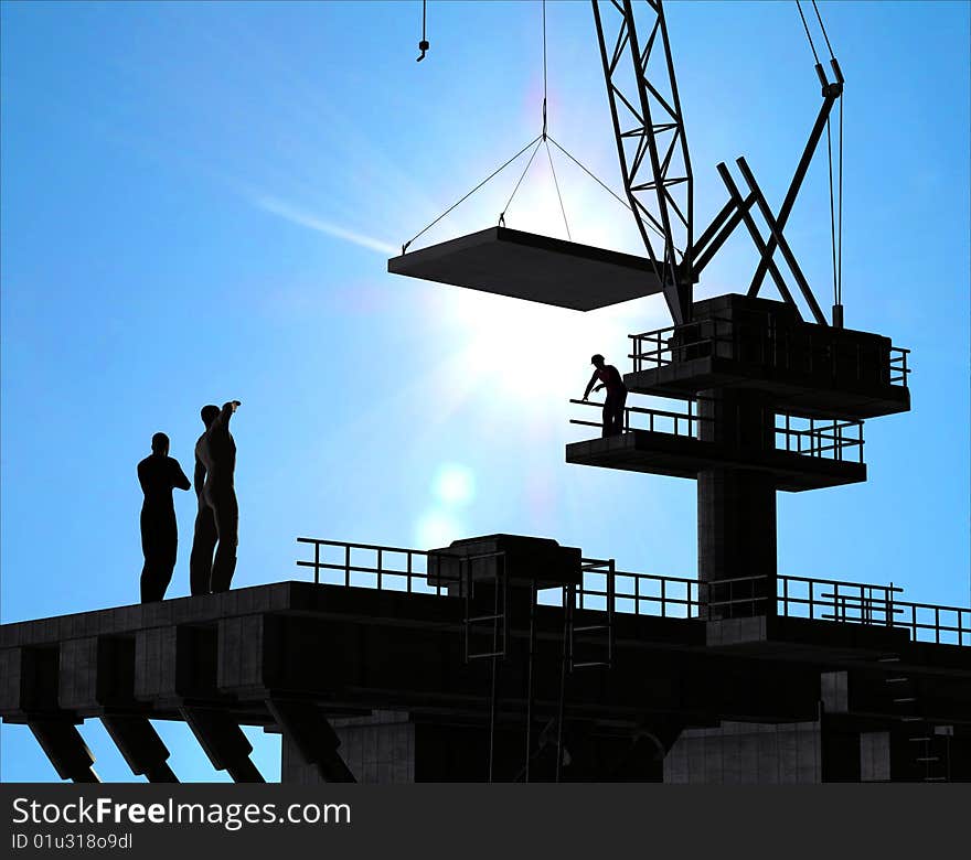 Group of the workers on a background of the sky