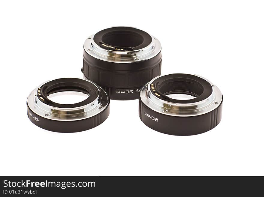 Lengthening rings for the camera on a white background